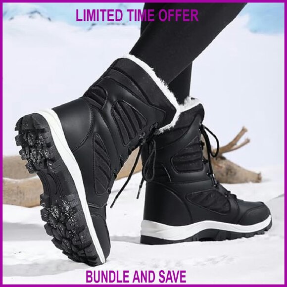 Waterproof Winter Snow Boots Fur Lined Non-Slip Platform Mid-Calf Booties - Picture 6 of 7